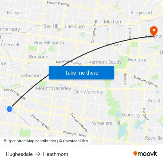 Hughesdale to Heathmont map