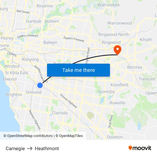 Carnegie to Heathmont map