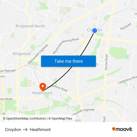 Croydon to Heathmont map