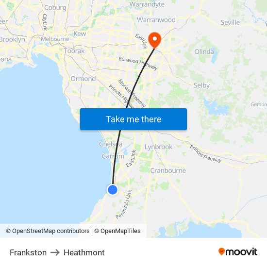 Frankston to Heathmont map