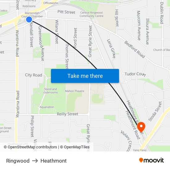 Ringwood to Heathmont map