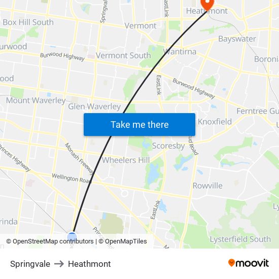 Springvale to Heathmont map