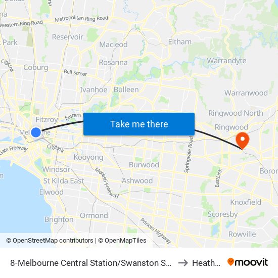 8-Melbourne Central Station/Swanston St (Melbourne City) to Heathmont map