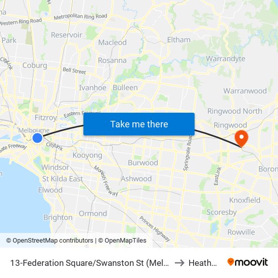 13-Federation Square/Swanston St (Melbourne City) to Heathmont map