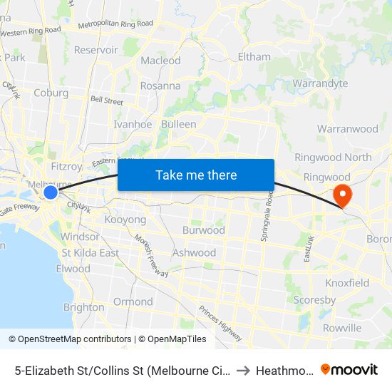 5-Elizabeth St/Collins St (Melbourne City) to Heathmont map