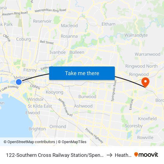 122-Southern Cross Railway Station/Spencer St (Melbourne City) to Heathmont map
