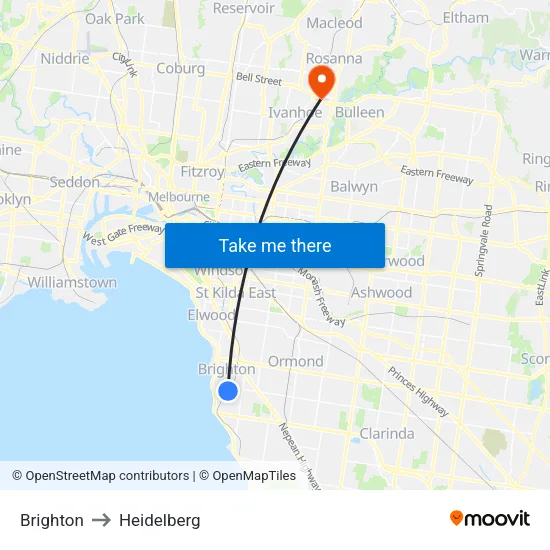 Brighton to Heidelberg map