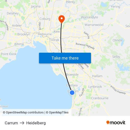 Carrum to Heidelberg map