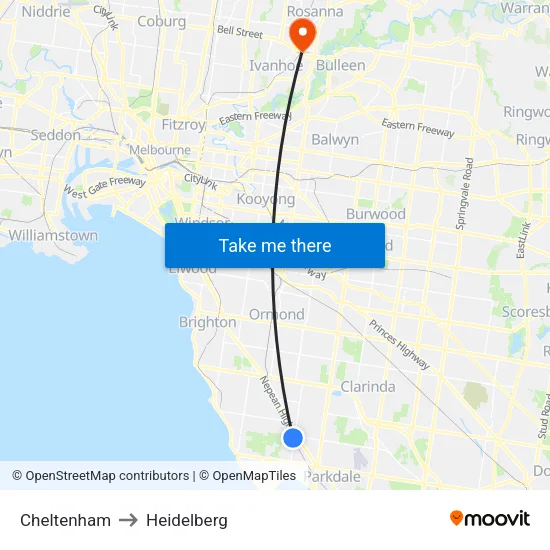 Cheltenham to Heidelberg map