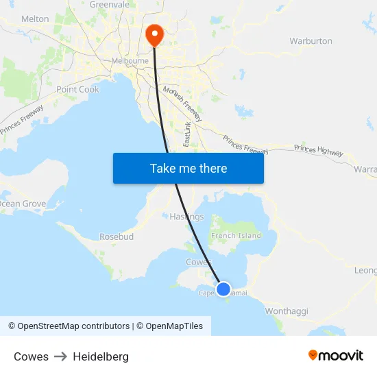 Cowes to Heidelberg map