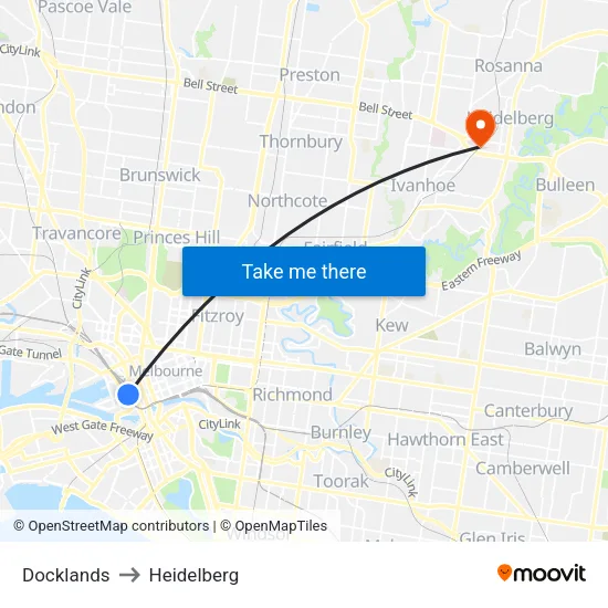 Docklands to Heidelberg map