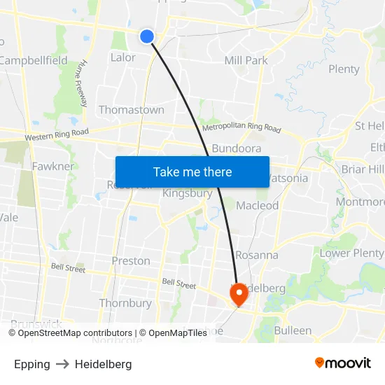 Epping to Heidelberg map