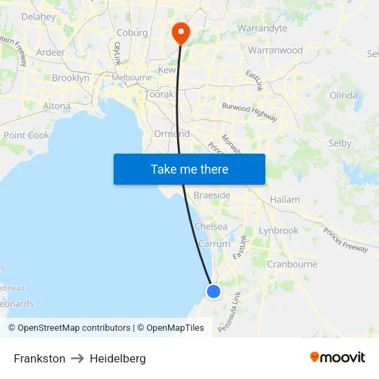 Frankston to Heidelberg map
