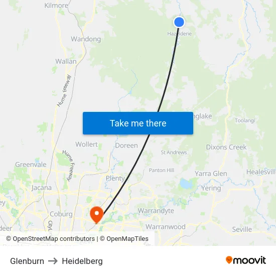 Glenburn to Heidelberg map