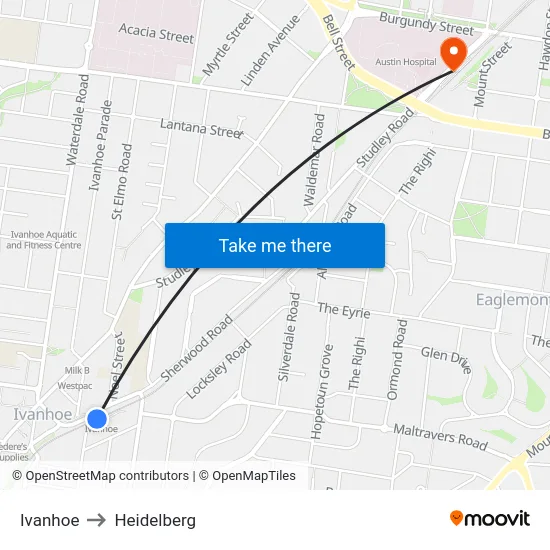 Ivanhoe to Heidelberg map