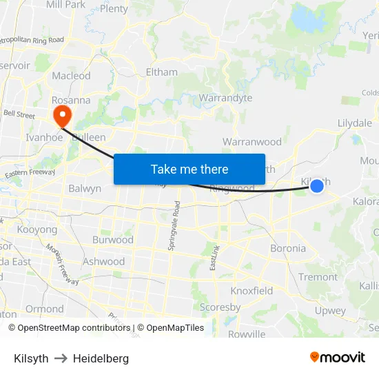 Kilsyth to Heidelberg map