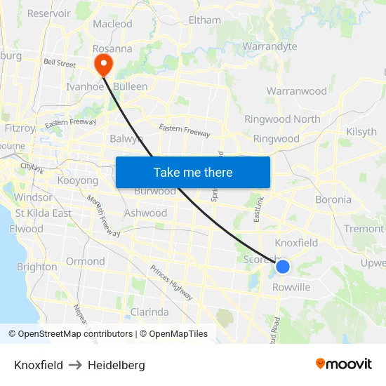 Knoxfield to Heidelberg map