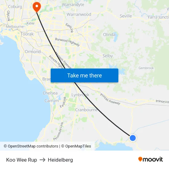 Koo Wee Rup to Heidelberg map
