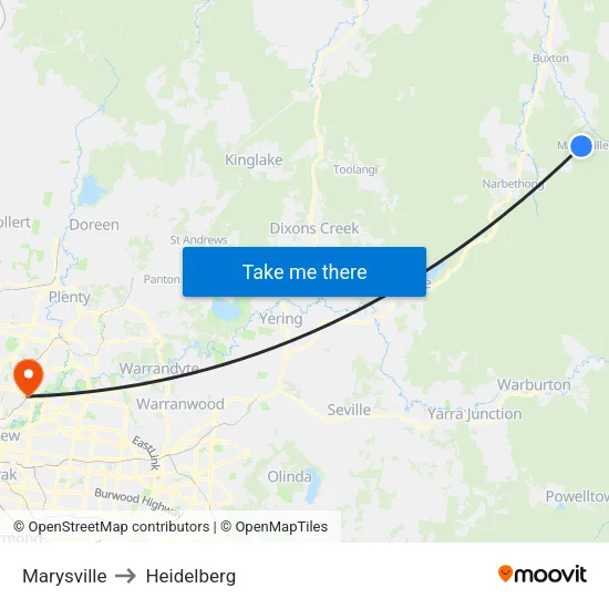 Marysville to Heidelberg map