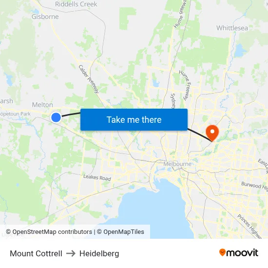 Mount Cottrell to Heidelberg map