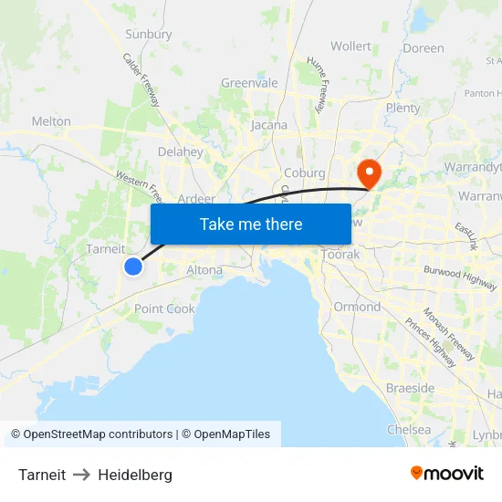 Tarneit to Heidelberg map