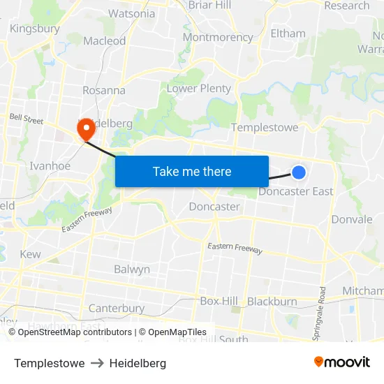 Templestowe to Heidelberg map