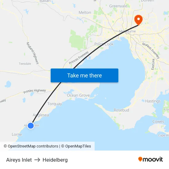 Aireys Inlet to Heidelberg map