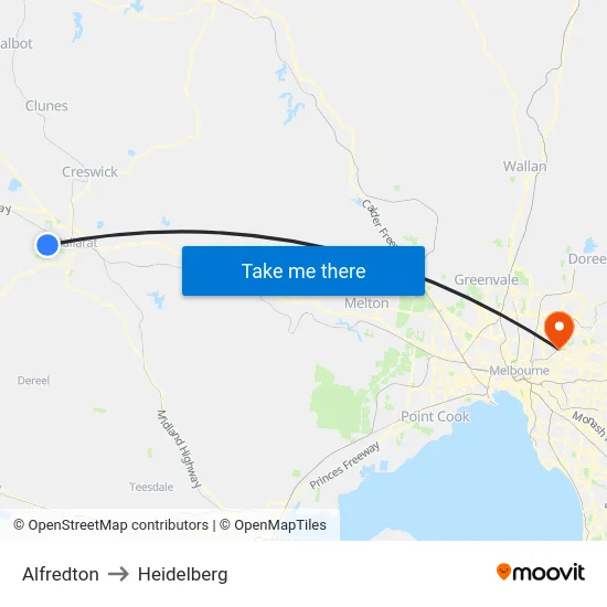 Alfredton to Heidelberg map