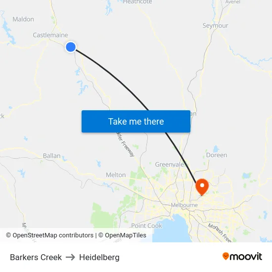 Barkers Creek to Heidelberg map