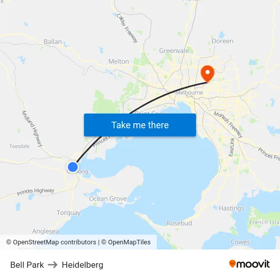 Bell Park to Heidelberg map