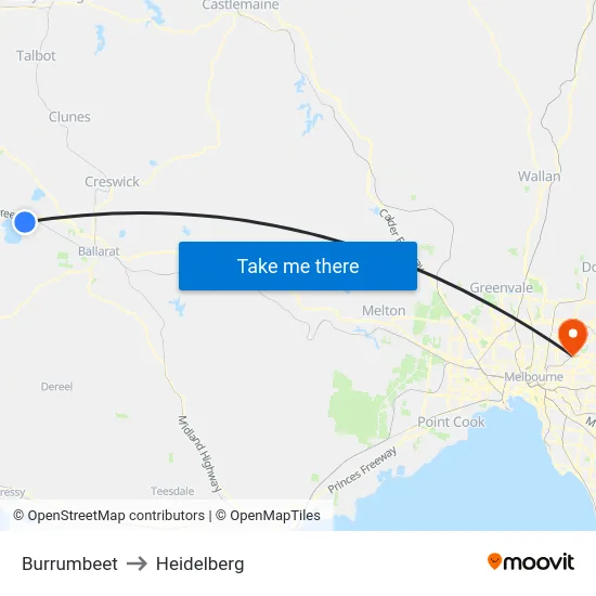 Burrumbeet to Heidelberg map