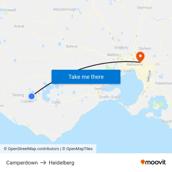 Camperdown to Heidelberg map