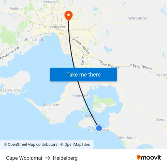 Cape Woolamai to Heidelberg map