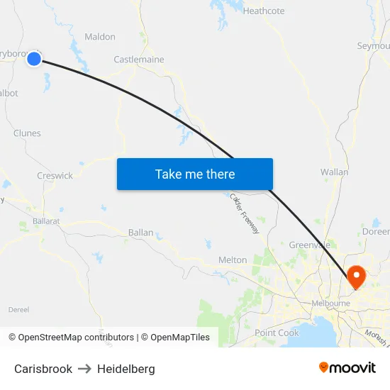 Carisbrook to Heidelberg map