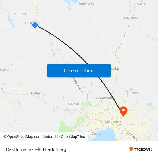 Castlemaine to Heidelberg map