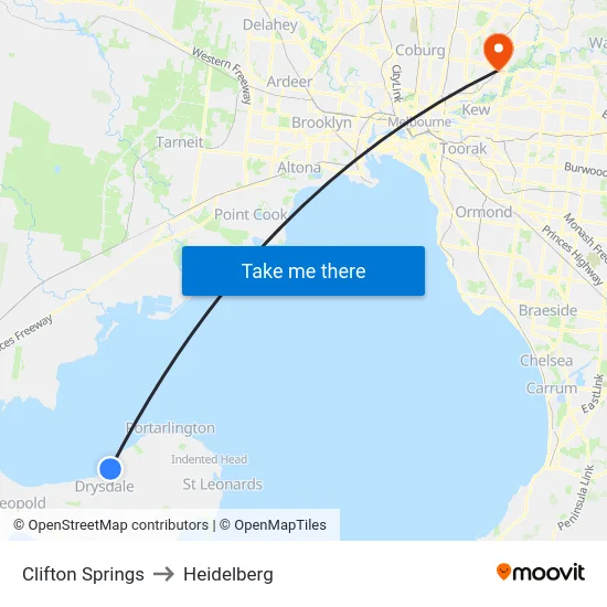 Clifton Springs to Heidelberg map