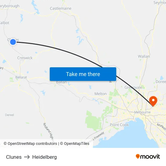 Clunes to Heidelberg map
