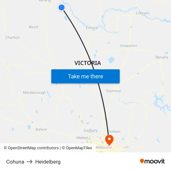 Cohuna to Heidelberg map