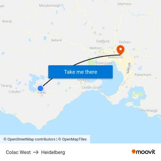 Colac West to Heidelberg map