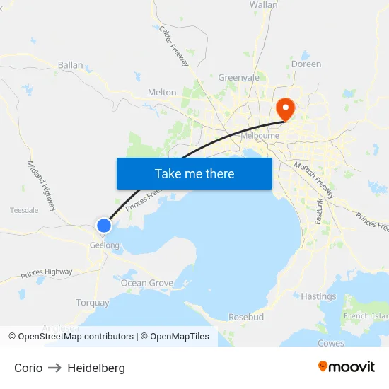 Corio to Heidelberg map