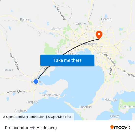 Drumcondra to Heidelberg map