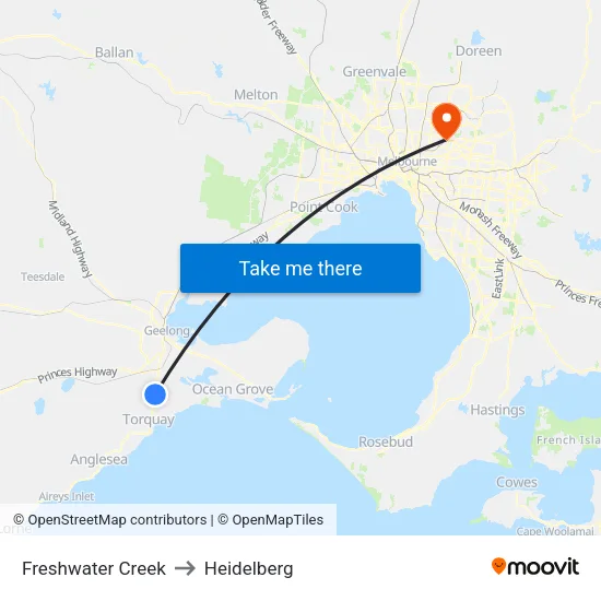 Freshwater Creek to Heidelberg map
