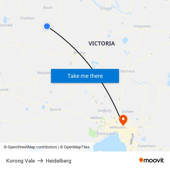 Korong Vale to Heidelberg map