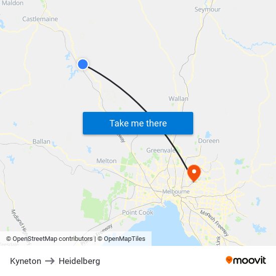 Kyneton to Heidelberg map