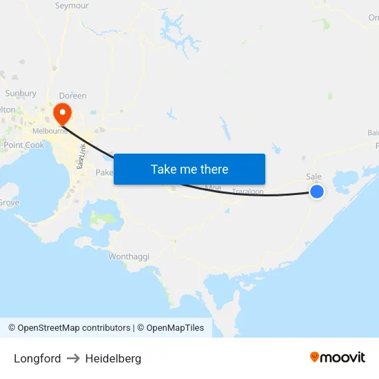 Longford to Heidelberg map