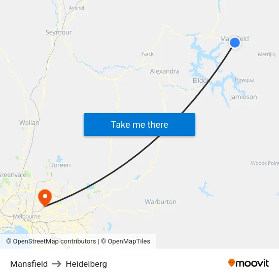 Mansfield to Heidelberg map