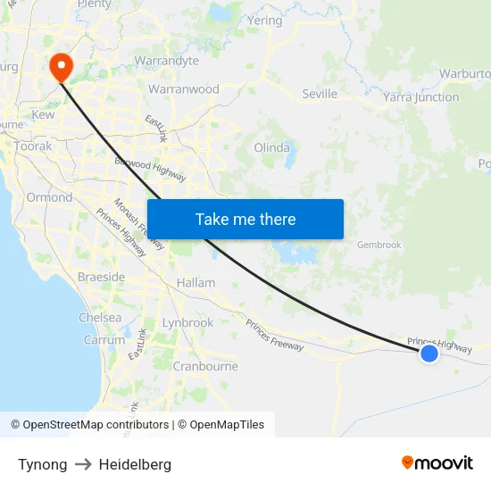 Tynong to Heidelberg map