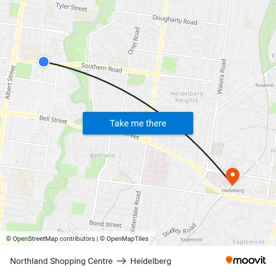 Northland Shopping Centre to Heidelberg map