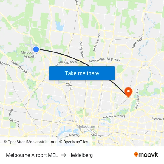 Melbourne Airport MEL to Heidelberg map
