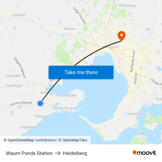 Waurn Ponds Station to Heidelberg map